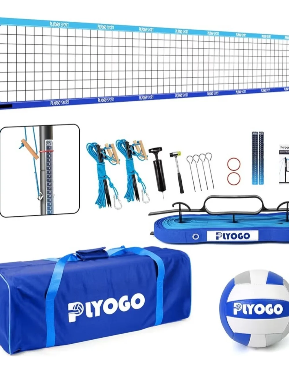 Blue Portable Volleyball Net Set with Carry Bag and Ball